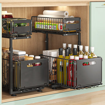 ארגונית מתכווננת מתחת לכיור עם מגירה נשלפת